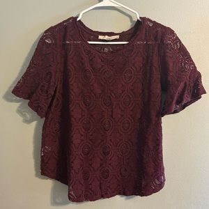 Lace see through blouse. Burgundy size small. Loft